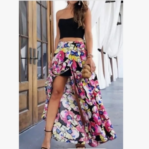 Free People Hot Tropics Floral Print Maxi Skirt High Slit Peekaboo Skirt Size 12 - Picture 1 of 11